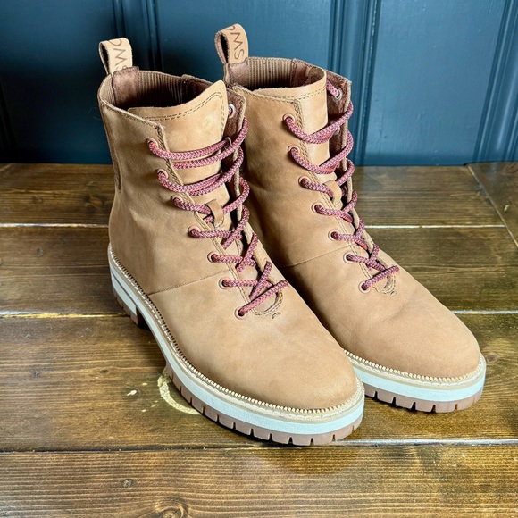 TOMS Frankie Lace-Up Boots Womens 8.5 Tan/Brown, Red Laces - Picture 1 of 7